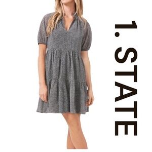 1. STATE Short Sleeve Black & White Floral
Popover Mini Dress, Tiered, Size M.